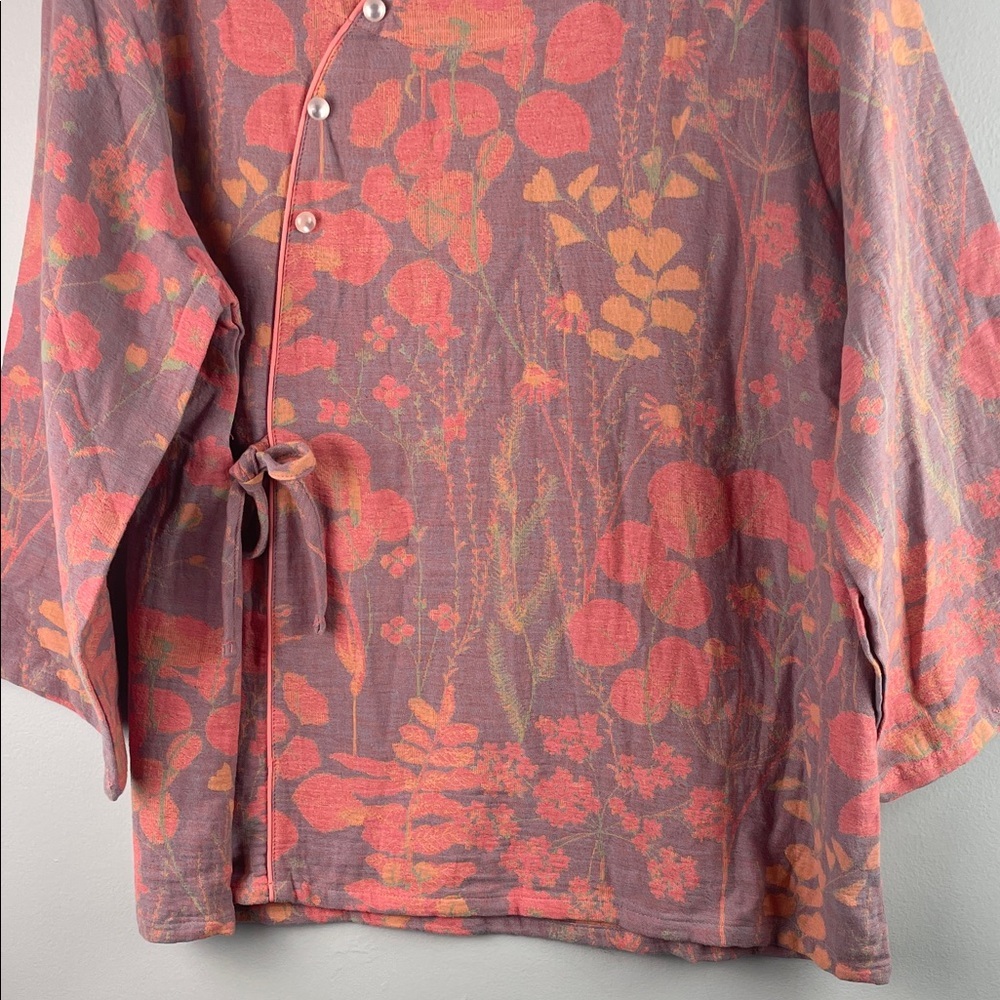 Floral Wrap-Style Wide Sleeve Top in Coral Pink Size L - Picture 3 of 12